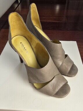 COACH Taupe Leather Open-Toe Heels
